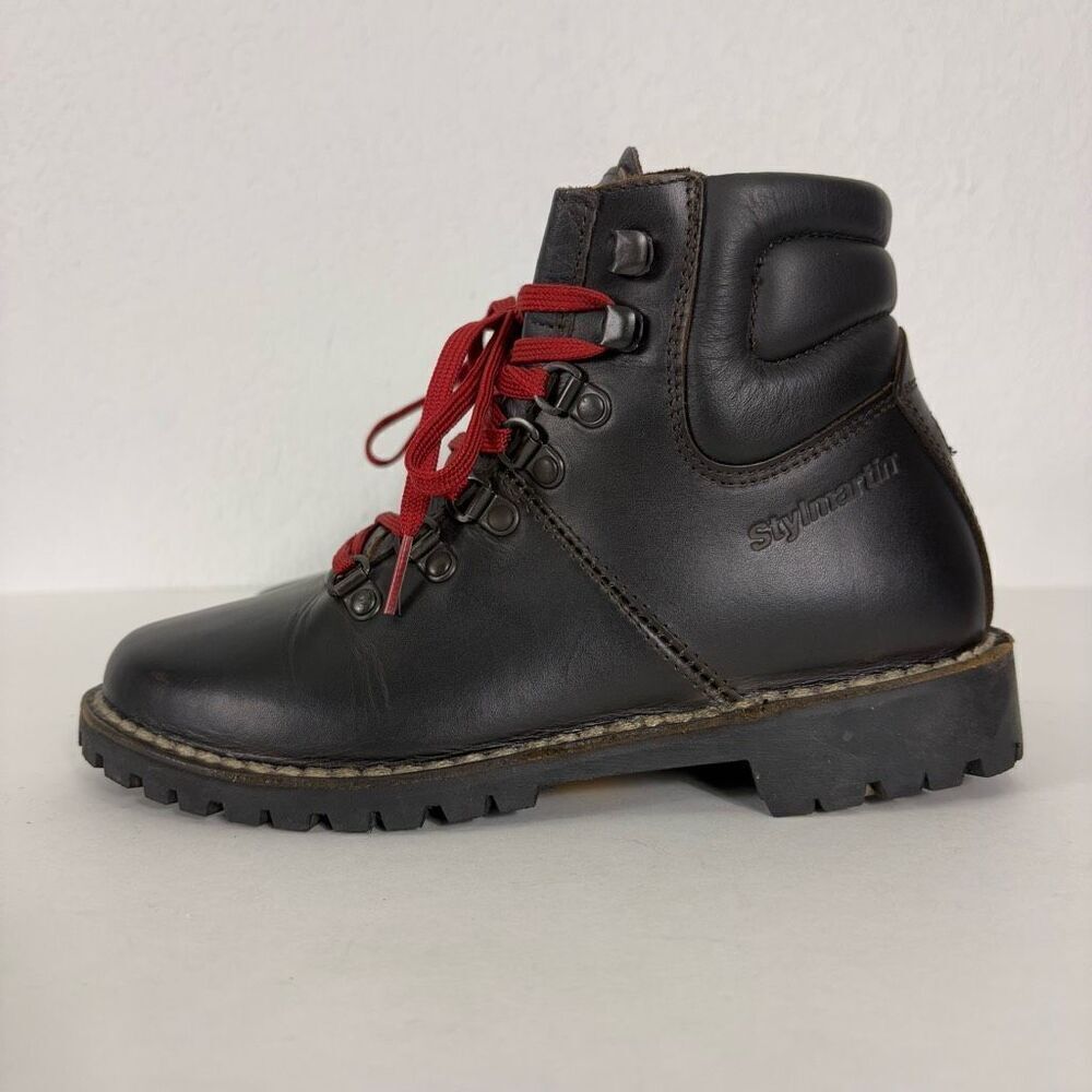 StylMartin Brown Leather Motorcycle Boots with Red Laces Women's Size 5